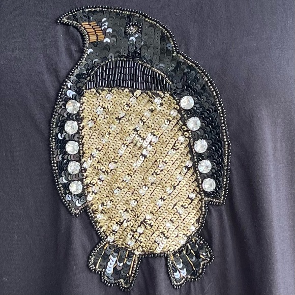 •CHICO'S• Cotton/Modal Sequin Penguin Pullover Top - Size Large (12) - Picture 4 of 9